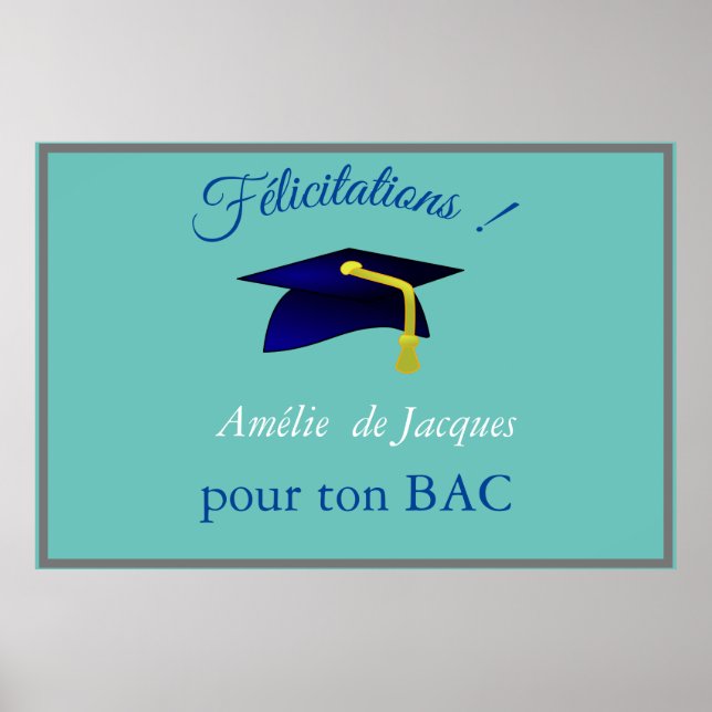 Blue Graduation Cap - Glückwünsche in Französisch Poster (Vorne)