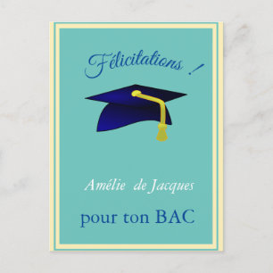 Blue Graduation Cap - Glückwünsche in Französisch Postkarte