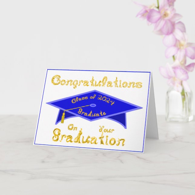 Blue Graduation Cap Graduate Class 2024 Hat Karte (Orchidee)