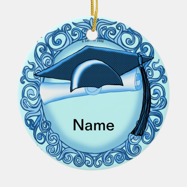 Blue Graduation Cap Keramik Ornament (Vorne)