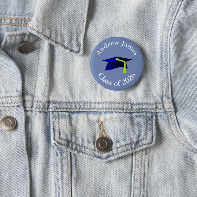 Blue Graduation Cap - Klasse von 2020 - Ihr Name Button (Beispiel)