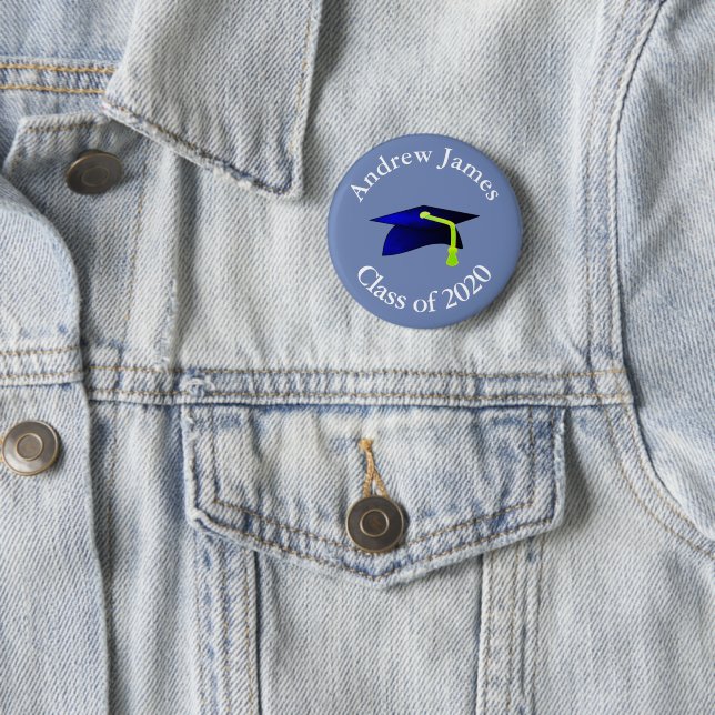 Blue Graduation Cap - Klasse von 2020 - Ihr Name Button (Beispiel)