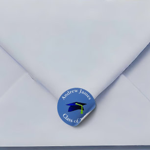 Blue Graduation Cap - Klasse von 2024 - Ihr Name Runder Aufkleber