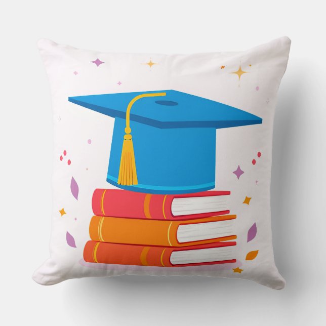 Blue Graduation Cap with Books Kissen (Vorderseite)