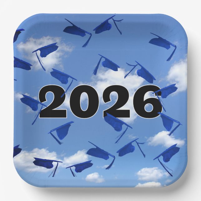 Blue Graduation Caps 2025 in Sky Pappteller (Vorderseite)