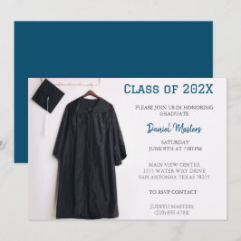 Blue Graduation Party Cap and Gown Einladung