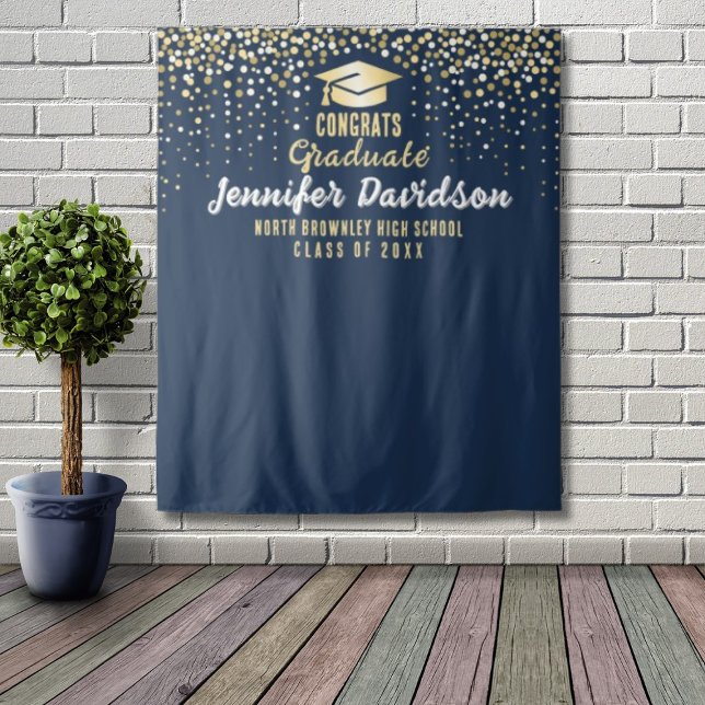 Blue Graduation Party Fotoshop Hintergrund Wandteppich (Elegant blue graduation party photobooth backdrop
)
