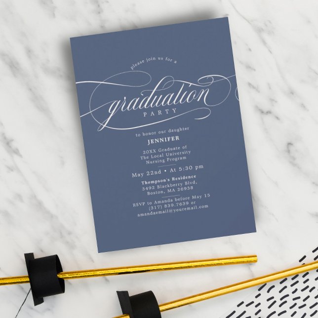 Blue Graduation Party für klassisches Script Einladung (Von Creator hochgeladen)