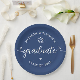 Blue Graduation Script Hearts Cap Icon Fun Modern Pappteller