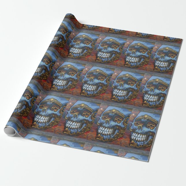 Blue Graffiti Skull Geschenkpapier (Ungerollt)