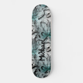 Blue Grafitti Swag Illustration mit Typograpy Skateboard