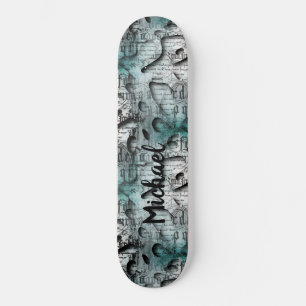 Blue Grafitti Swag Illustration mit Typograpy Skateboard