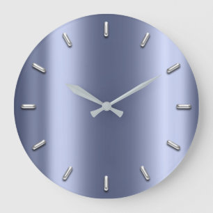 Blue Graphite Metallic Minimal Silver Gray Große Wanduhr