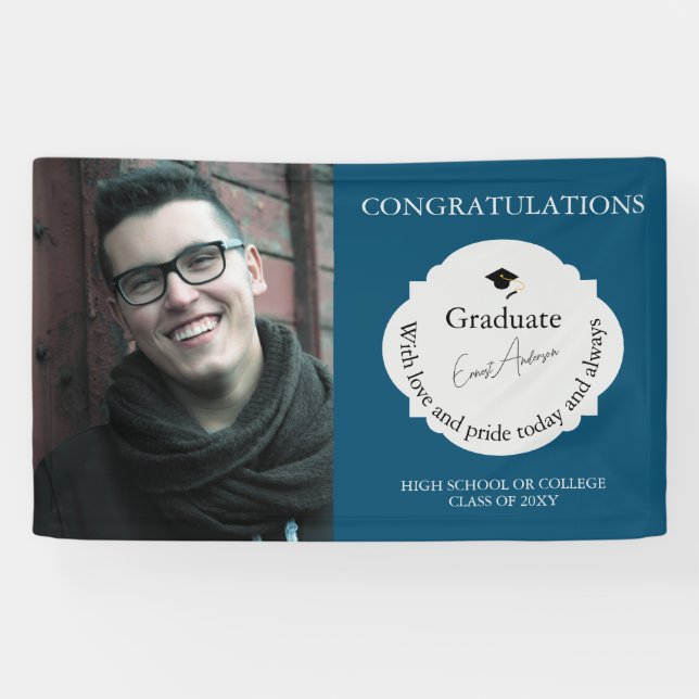 Blue Gratulationen Graduate Foto Abschluss Banner (Horizontal)