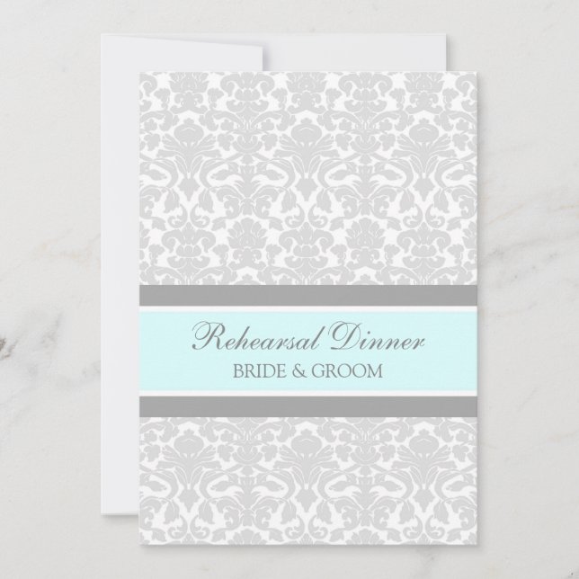 Blue Grau Damask Probe Dinner Party Einladung (Vorderseite)