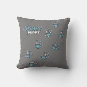 Blue & Grau "Space Puppy" Paw Prints Pillow Kissen