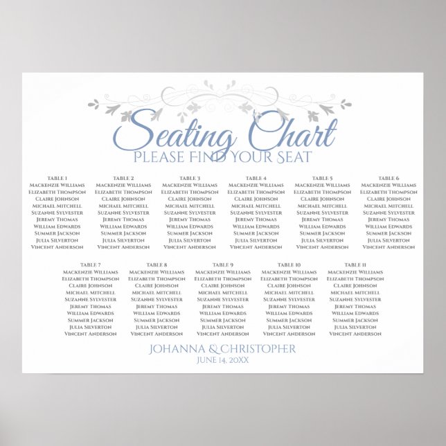 Blue Graue Chic 11 Tabelle Hochzeitssatellite Poster (Vorne)