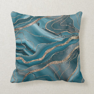Blue Gray Agate Gold Glitzer Glam #1 Kissen
