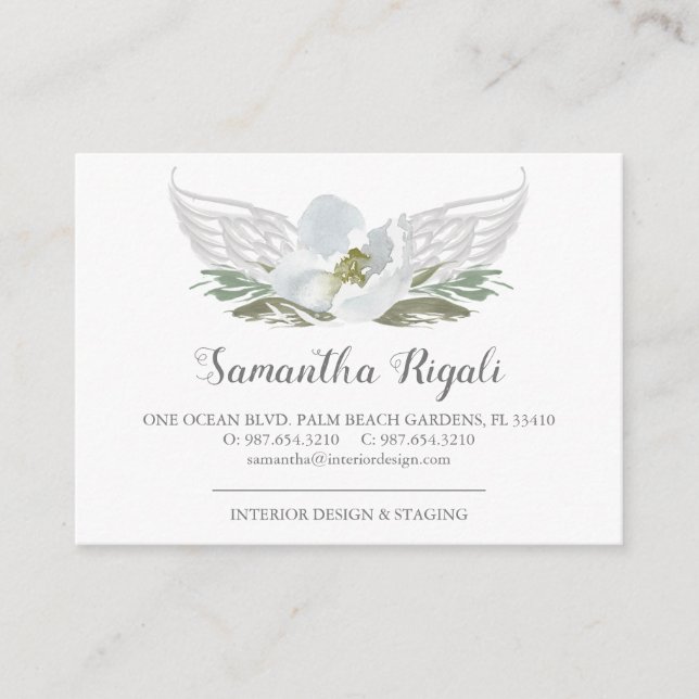 Blue Gray Angel Wings Floral Business Cards Begleitkarte (Vorderseite)