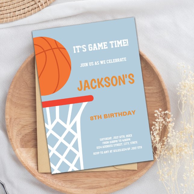 Blue Gray Background Basketball Invitations Einladung (Blue Gray Background Basketball Invitations)