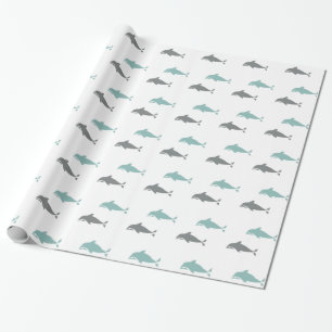 Blue Gray Beach Delphine zum Geburtstag Geschenkpapier