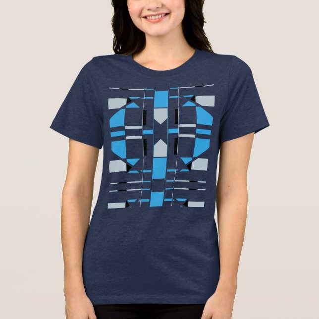Blue Gray Black Geometric Südwest MCM inspiriert Tri-Blend Shirt (Vorderseite)