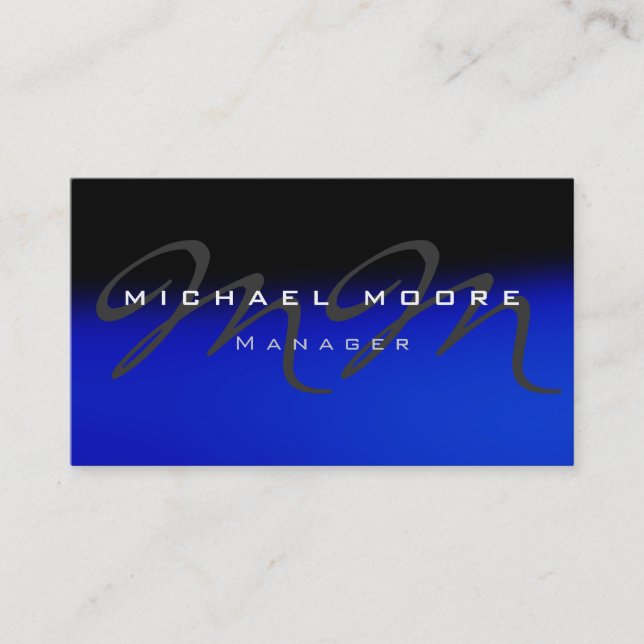 Blue Gray Black Unique Monogram Business Card Visitenkarte (Vorderseite)