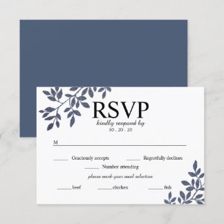 Blue Gray Botanical Glitzer Wedding RSVP Card Einladung