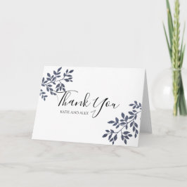 Blue Gray Botanical Glitzer Wedding Vielen Dank Karte