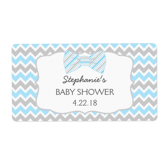 Blue Gray Bow Krawatte Babydusche Wasserflasche /  (Vorne)