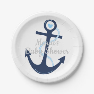 Blue Gray Boy Baby Shower Plate für den Anker Pappteller