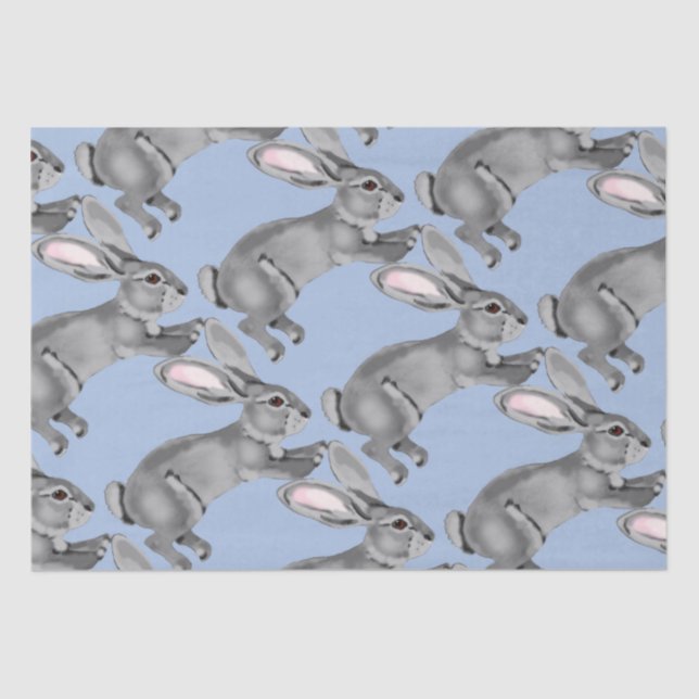 Blue Gray Bunny Rabbit Animal Pattern Baby Dusche Seidenpapier (Vorderseite)