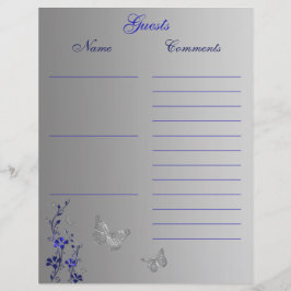 Blue Gray Butterfly Floral Guest Book Paper