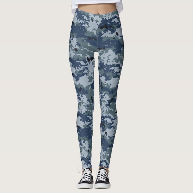 Blue Gray Camouflage Frauen Leggings (Vorderseite)