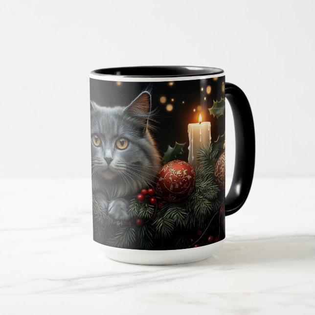 Blue-Gray Cat Liebhaber Weihnachtsgeschenke Tasse (VorderseiteRechts)