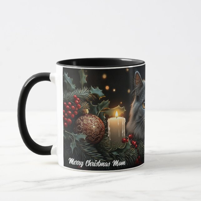 Blue-Gray Cat Lovers Weihnachtsgeschenk Tasse (Links)