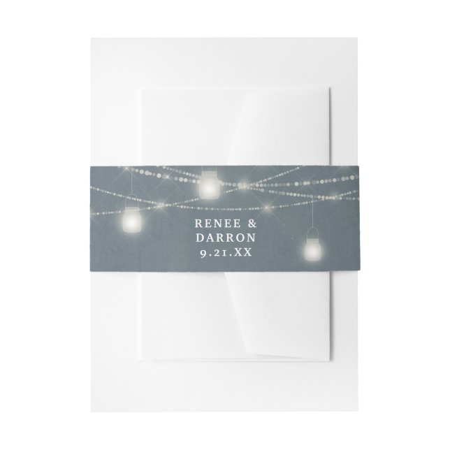 Blue Gray Chalkboard & Mason Jar String Lights Einladungsbanderole (Vorderseite Beispiel)