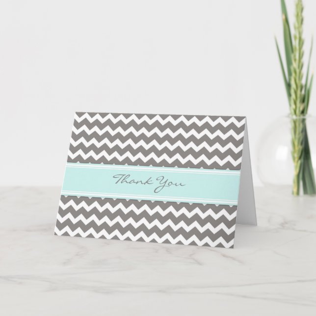 Blue Gray Chevrons Baby Dusche Danke Karte (Vorderseite)