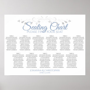 Blue Gray Chic 11 Table Wedding Seating Chart Poster