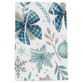 BLUE & GRAY CHRISTMAS BALLS & BOWS MITTLERE GESCHENKTÜTE