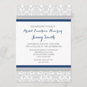 Blue Gray Damask Bridal Lunch Einladungskarten