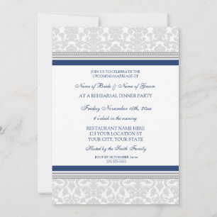 Blue Gray Damask Probe Dinner Party Einladung