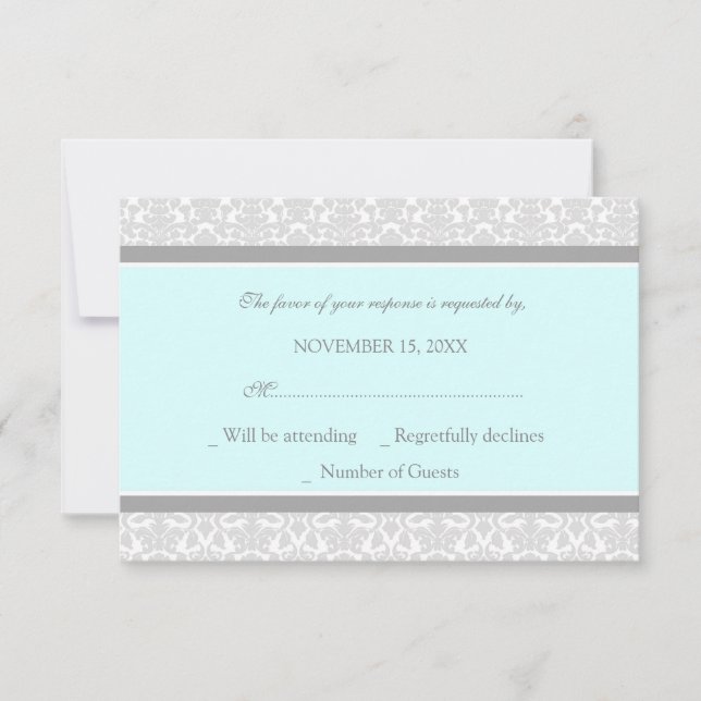 Blue Gray Damask UAWG Wedding Card RSVP Karte (Vorderseite)