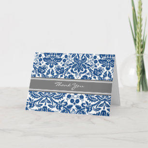 Blue Gray Damask Wedding Dankeschön Card Dankeskarte