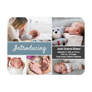 Blue gray Einführung Baby-Boy Foto Collage Magnet