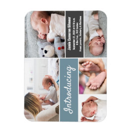 Blue gray Einführung Baby-Boy Foto Collage Magnet