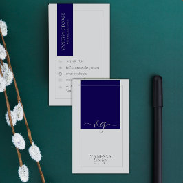 Blue Gray Elegant Niedlich Modernes Monogramm Cust Visitenkarte