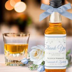 Blue & Gray Elegant Simple Wedding Danke Mini Alkoholflaschenetikett