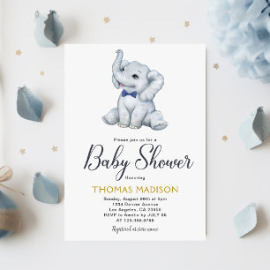 Blue Gray Elephant Baby Boy Dusche Einladung