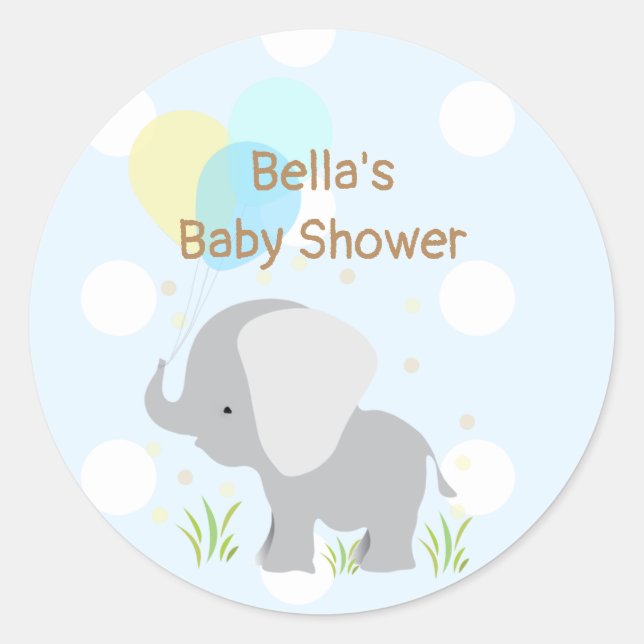 Blue Gray Elephant Baby Shower Stickers (Vorderseite)